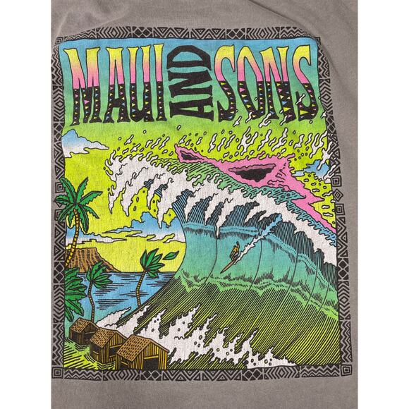 Maui & Sons Surf Graphic Tee Gray Size M Vintage Look - Picture 6 of 7